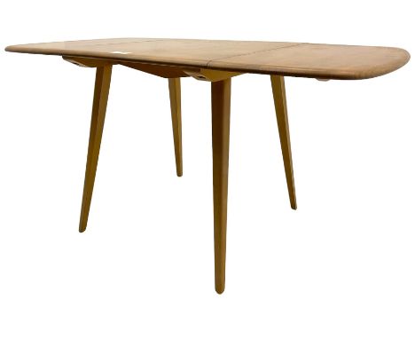 Ercol - elm and beech dining table, rectangular drop-leaf top on splayed square tapering supports Dimensions: Height:&nbsp;71