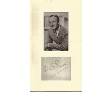 David Niven signed album page mounted with 6 x 4 unsigned b/w portrait photo. Good Condition. We combine postage on multiple 