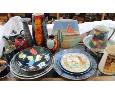 Large Poole pottery vase together with other Poole pottery vases, Gwili pottery bowl, other pottery vases, jug and basin set,