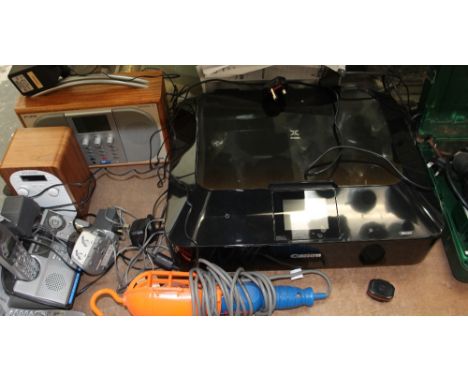 Two pure radios together with a printer telephone system, tools (All sold as seen, untested) and a beam engine
