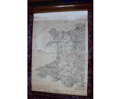 A mid 20th century Ordnance Survey map of Wales, Half Inch to One Statute Mile, with delineations in red, contained within a 