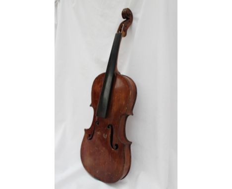A German violin, with a two piece back, ebonised stringing, branded "HOPF' to the back, 36.5cm including button, 58cm long ov