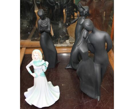A Royal Doulton Figure, Tenderness, together with two other Royal Doulton figures and a Royal Worcester figure