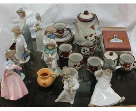 Assorted Lladro and Nao figures together with a stoneware part tea set etc