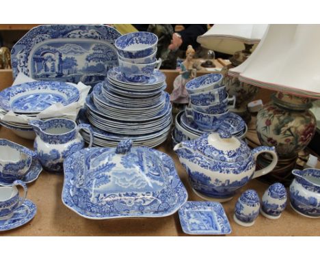 A Copeland Spode Italian pattern blue and white part dinner service together with a blue and white vase, table lamps etc