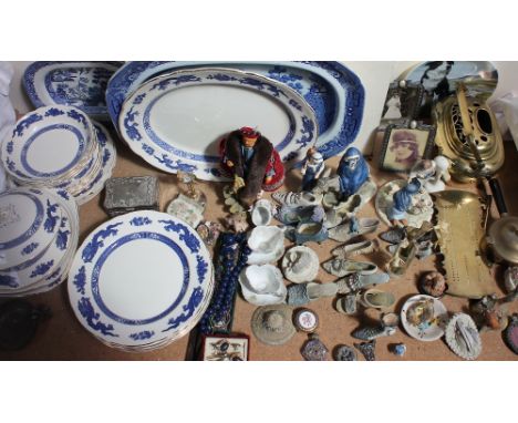 A Royal Cauldon blue and white part dinner service together with an electroplated trinket box, costume jewellery, Goebel figu