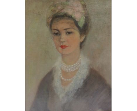 Edda Baronin von Wedel (born 1867) Head and shoulders portrait of a lady wearing pearls Oil on canvas Signed 57 x 44cm CONDIT