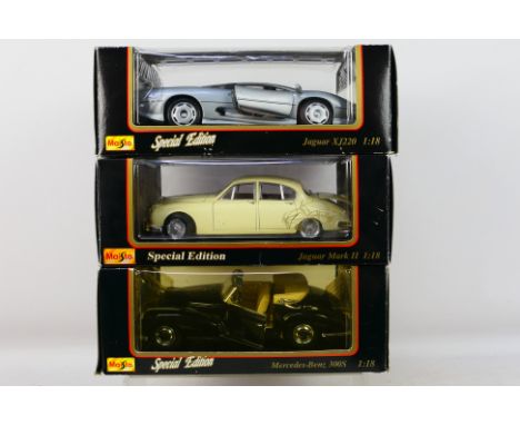 Maisto - 3 boxed limited edition 1/18 scale diecast vehicles to include #31806 Mercedes-Benz 300S, #31833 Jaguar Mark II and 