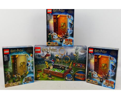 Lego - Four factory sealed Lego 'Harry Potter' themed sets, consisting of Lego #76416 Quidditch Trunk; #76382 Hogwarts Moment