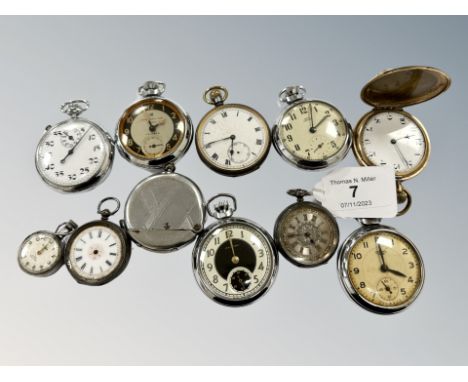 A collection of pocket watches and fob watches to include Ingersoll ltd, Smiths Empire, Waltham etc and a pocket lighter.