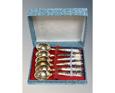 A set of Indian enamel coffee spoons 