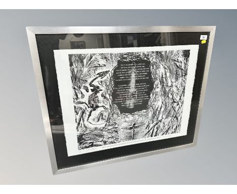 Walter Hudspith : Fossil, black and white lithograph, feature the poem by Sid Chaplin, numbered 3/35, dated 1980, signed in p