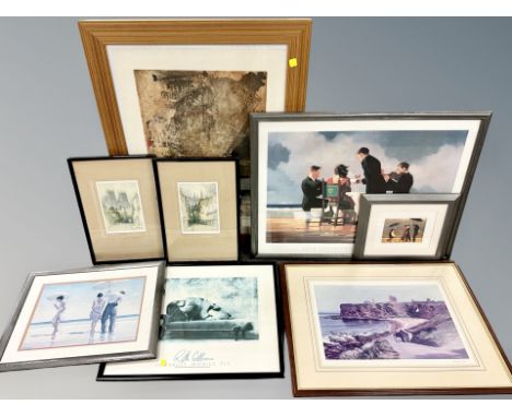 Three framed Jack Vettriano prints, Ivan Lindsay print and four further pictures 