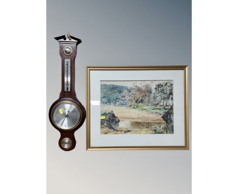 A Dennis Adams watercolour and a contemporary barometer 
