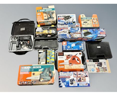A good assortment of boxed power tools, Black and Decker, Clarke etc 