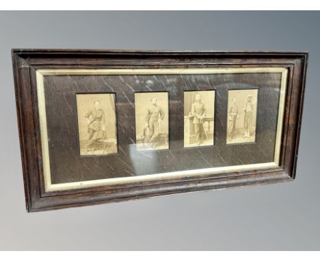 A set of four late 19th century portrait photographs of an officer, believed to show the same man over many years, in oak fra