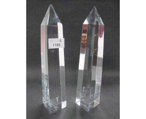 Atlantis Chrotta Obelisk Sculptures, paperweights signed and dated '78, 25.5cm high. (2).