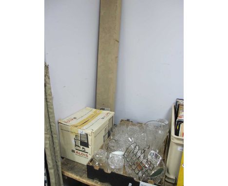 Silver Based Vase, celery vase, other glassware, hip flasks, toast rack, etc:= One Box. Aldis projector, and screen.
