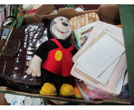 Merrythouyghts Mickey Mouse, 30cm high. Crocodile skin handbag, trinket box, stamps, F.D.C's etc.