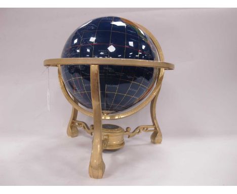 Mineral Terrestrial Globe, in brass stand with compass connecting stretchers, 30cm high.