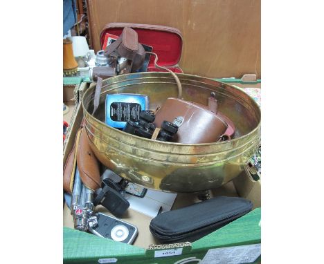 Wray Binoculars, Tom Tom, tripod, Pakette camera and accessories, brass planter, Spedo aquabeat.