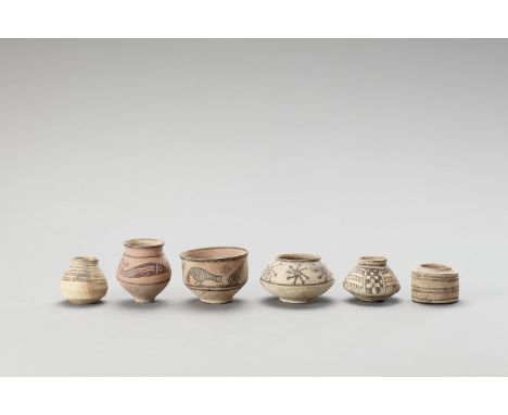   MIXED LOT OF SIX SMALL MEHRGARH CERAMIC VESSELS  Indus Valley, Pakistan, Mehrgarh culture (c.3000 - 2500 BC). This lot cons