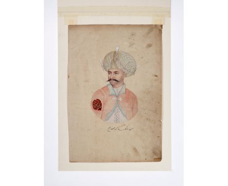   AN INDIAN MINIATURE COMPANY SCHOOL PAINTING OF THE SULTAN’S FATHER  India, 19th century, Company school. A finely painted p