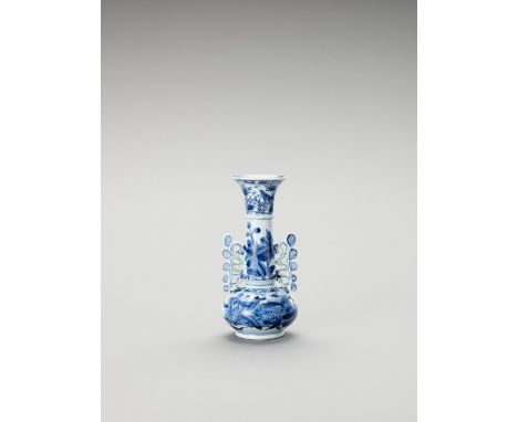   A BLUE AND WHITE PORCELAIN BOTTLE VASE  China, Kangxi period (1662-1722). Modelled after a Venetian glass vase, the tall ne