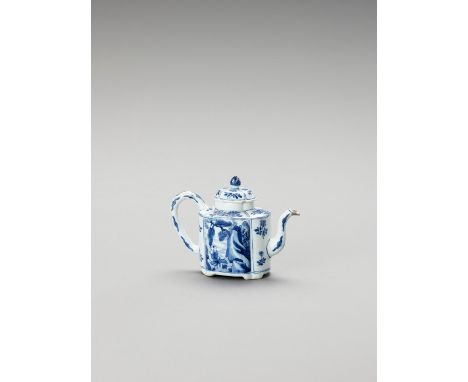   A LOBED BLUE AND WHITE PORCELAIN TEAPOT  China, Kangxi period (1662-1722). The lobed teapot with slender handle, curved spo