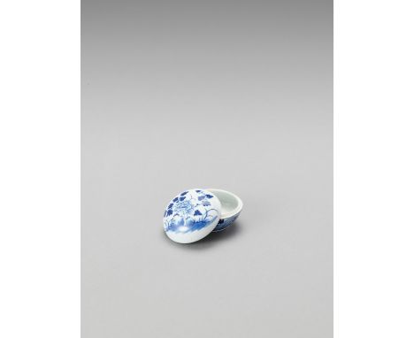   A SMALL BLUE AND WHITE PORCELAIN BOX AND COVER  China, Kangxi period (1662-1722). The domed cover and sides are decorated i