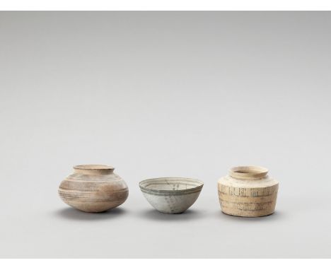   THREE MEHRGARH CERAMIC VESSELS  Indus Valley, Pakistan, Mehrgarh and Nindowari culture (c. 2500 BC). This lot consist of th