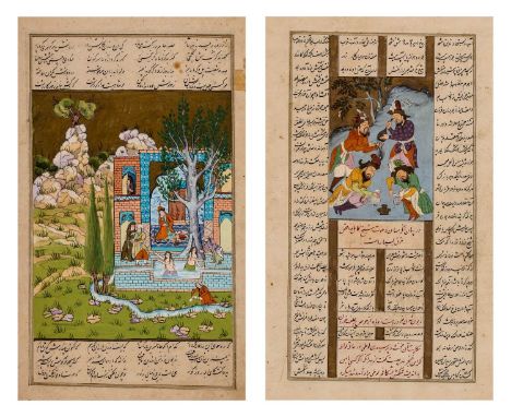   TWO INDO-PERSIAN MINIATURE PAINTINGS WITH CALLIGRAPHY - 19th CENTURY  India / Persia, 19th century. This lot contains two a