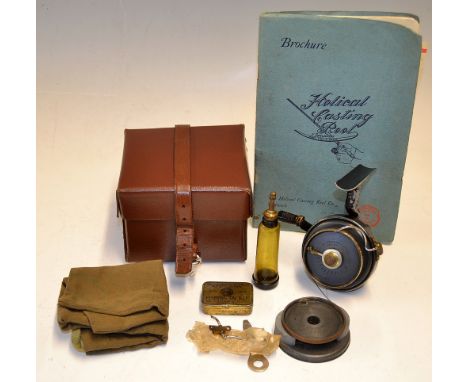 Helical Casting Reel Company early Threadline spinning reel, spare spool, box and brochure - RHW with half bail, retaining mo