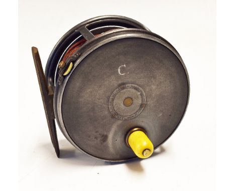 Fine and Rare Hardy Bros The Perfect Salmon Alloy Fly Reel - 4.5" dia, 1912 Check, with 3x rows of perforations to the face p