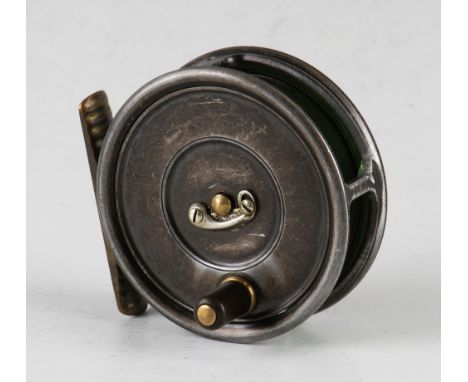 Hardy Bros "The Uniqua Fly Reel" Dup Mk. II trout alloy fly reel c. 1930's - 2 7/8" dia, ribbed brass foot, double check mech
