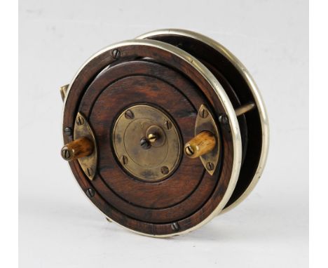 Rare Heaton's Wooden centre pin casting reel  - 4" dia with nickel silver rims, smooth brass foot one end very slightly taper