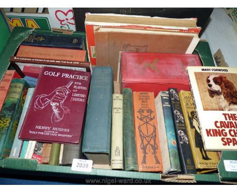 A box of books to include; Copes Racegoers Encyclopedia 1961, Golf Practise by Henry Hughes, etc.