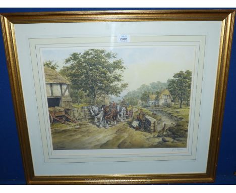 A framed and mounted John Chapman print 'The Strong Team', 27'' x 23 1/4''.