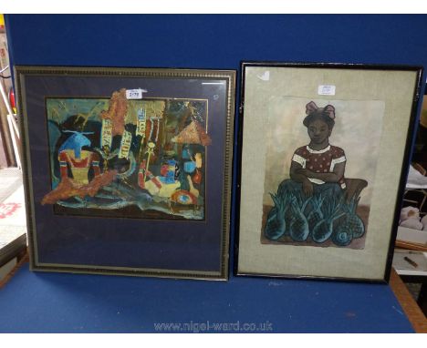 A framed Print on canvas by Diego Rivera 1935 of The Pineapple seller along with a framed Mixed media Egyptian picture.