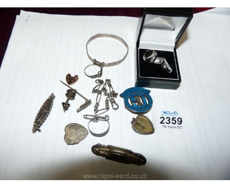 A small quantity of silver, mostly for scrap, plus 9 ct. gold locket padlock and silver and enamel badge for Gwent College of