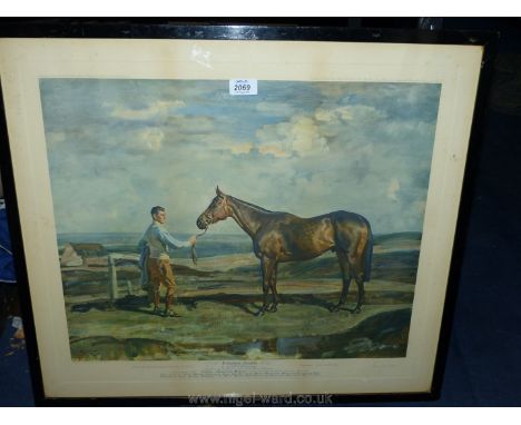A large framed Print by A.J. Munnings titled 'Brown Jack', owned by Col. Sir Harold Wernher, trained by Ivor Anthony, 27 1/2"