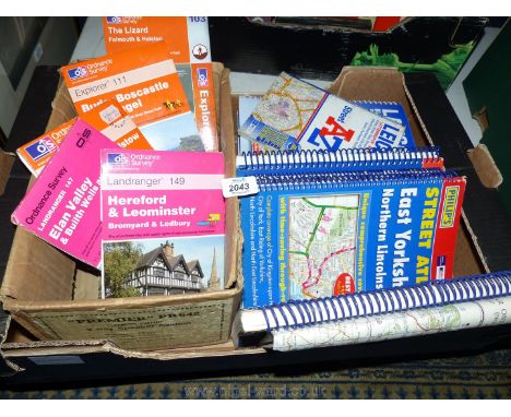 A quantity of Ordnance Survey maps including; Hereford &amp; Leominster, Elan Valley. Together with a quantity of street Atla
