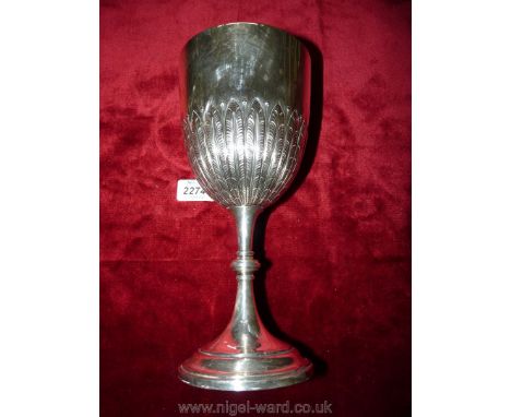 A silver plated Victorian trophy Cup by Elkington &amp; Co. 1894, Rhyming Rabbit club members cup, 10" tall.