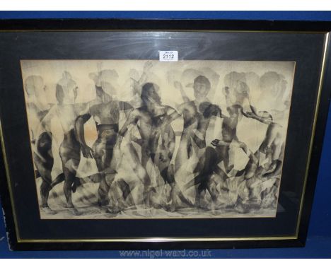 After Edward Meybridge, Lithograph of a nude male in series.