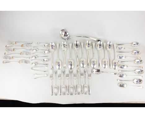 A mixed part canteen of George V, George VI and Edward VII silver Old English pattern cutlery with rattail bowls and engraved