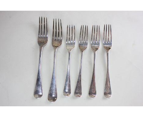 Three Victorian silver Old English pattern dessert forks with engraved armorial, maker George Adams, London 1876, two early 1