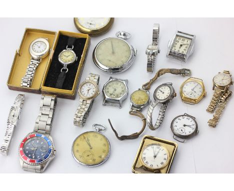 A silver cased wristwatch, Birmingham import marked for 1917, on later metal bracelet, twelve various wristwatches, two pocke