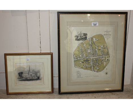 A framed plan of the city of Chichester from an Actual Survey taken April 1812, George Loader, Surveyor, 32.5cm by 24.5cm, to