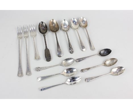 A pair of George V silver pickle forks, maker Joseph Rodgers & Sons, Sheffield 1919, together with various silver tea and cof