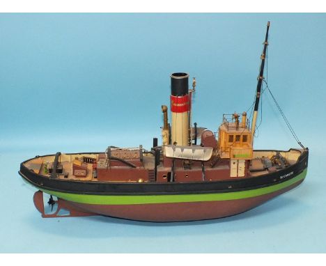 An assembled kit 1:50 scale model of St Canute tugboat, 56cm long.